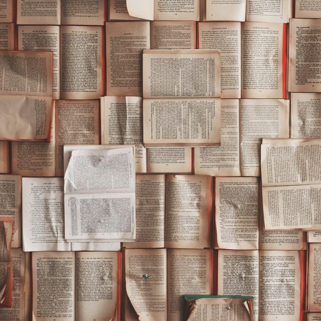 academic books arranged on a study shelf